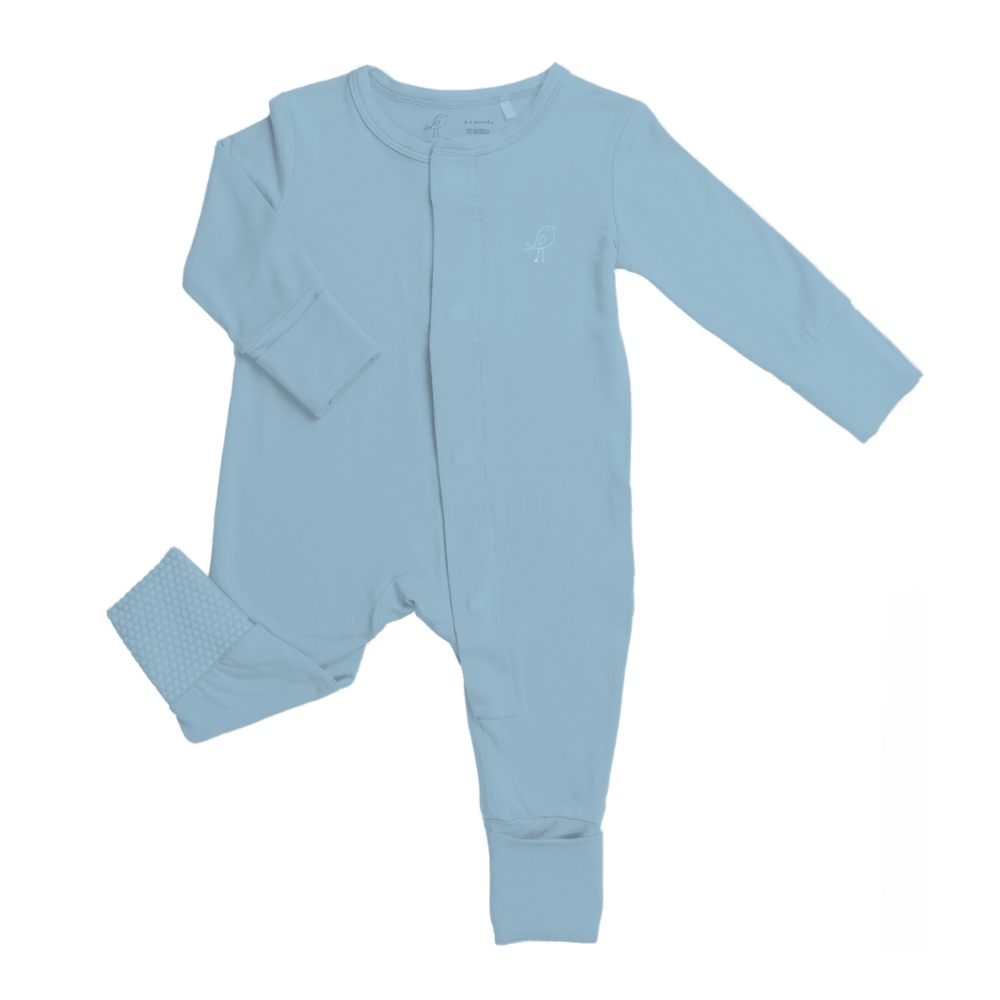 Birdie Magnetic Baby Grow Bamboo Sleepsuit - Baby Blue