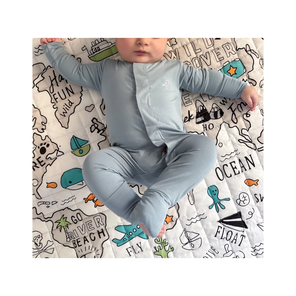 Birdie Magnetic Baby Grow Bamboo Sleepsuit - Baby Blue