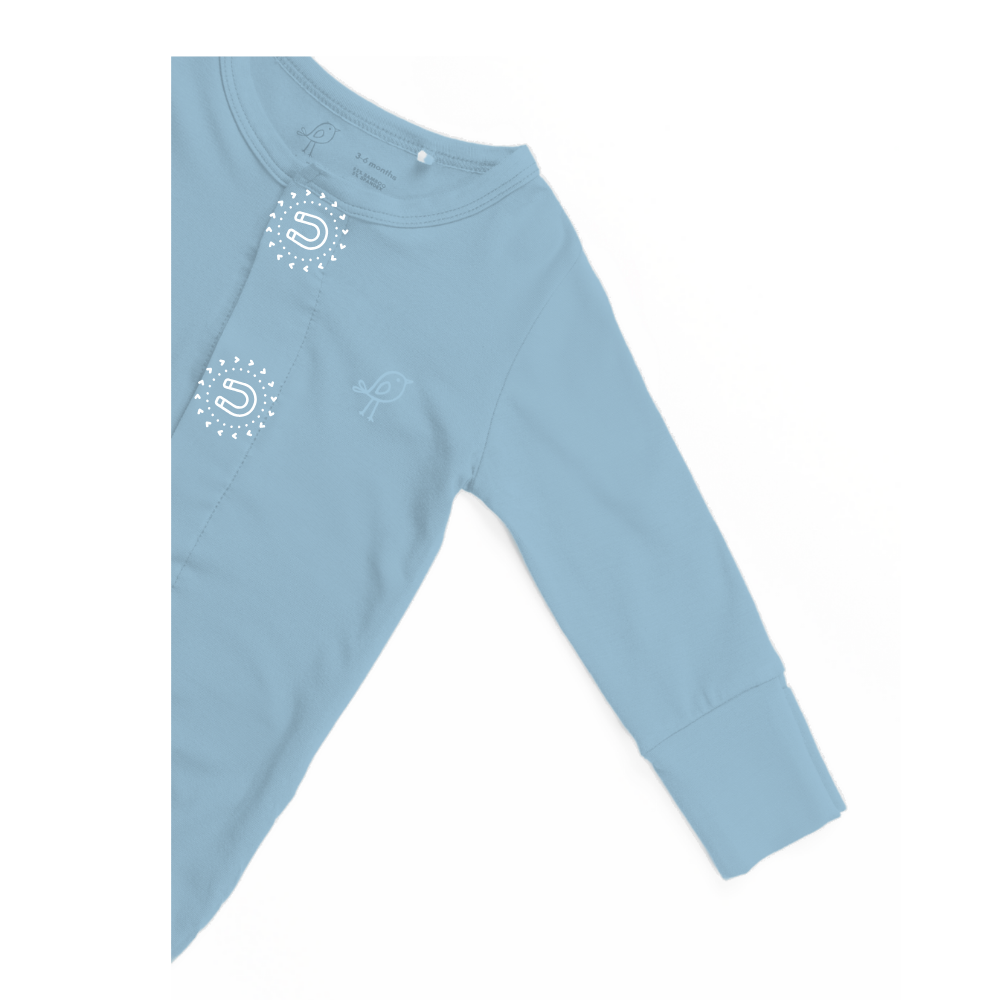 Birdie Magnetic Baby Grow Bamboo Sleepsuit - Baby Blue