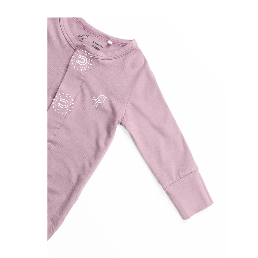 Birdie Magnetic Baby Grow Bamboo Sleepsuit - Dusty Pink
