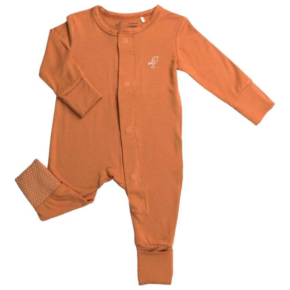 Birdie Magnetic Baby Grow Bamboo Sleepsuit - Terracotta