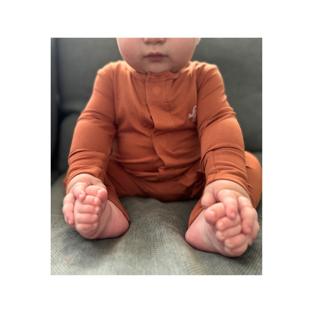 Birdie Magnetic Baby Grow Bamboo Sleepsuit - Terracotta