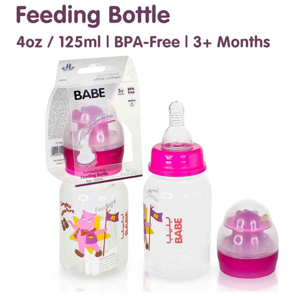 Babe - Baby Feeding Bottle - Pink - 125 ml