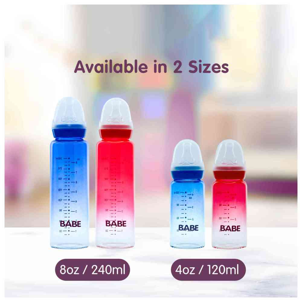 Babe - Baby Glass Feeding Bottle - 240 ml
