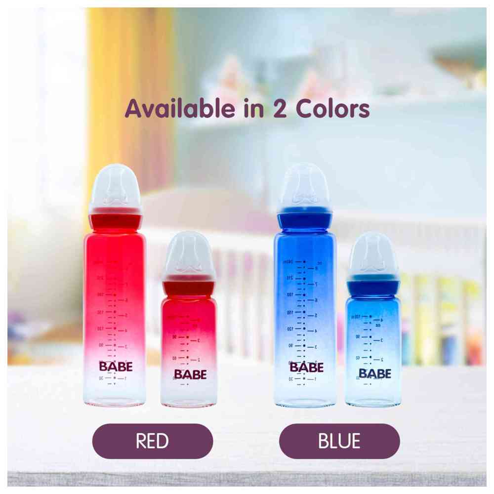 Babe - Baby Glass Feeding Bottle - 240 ml