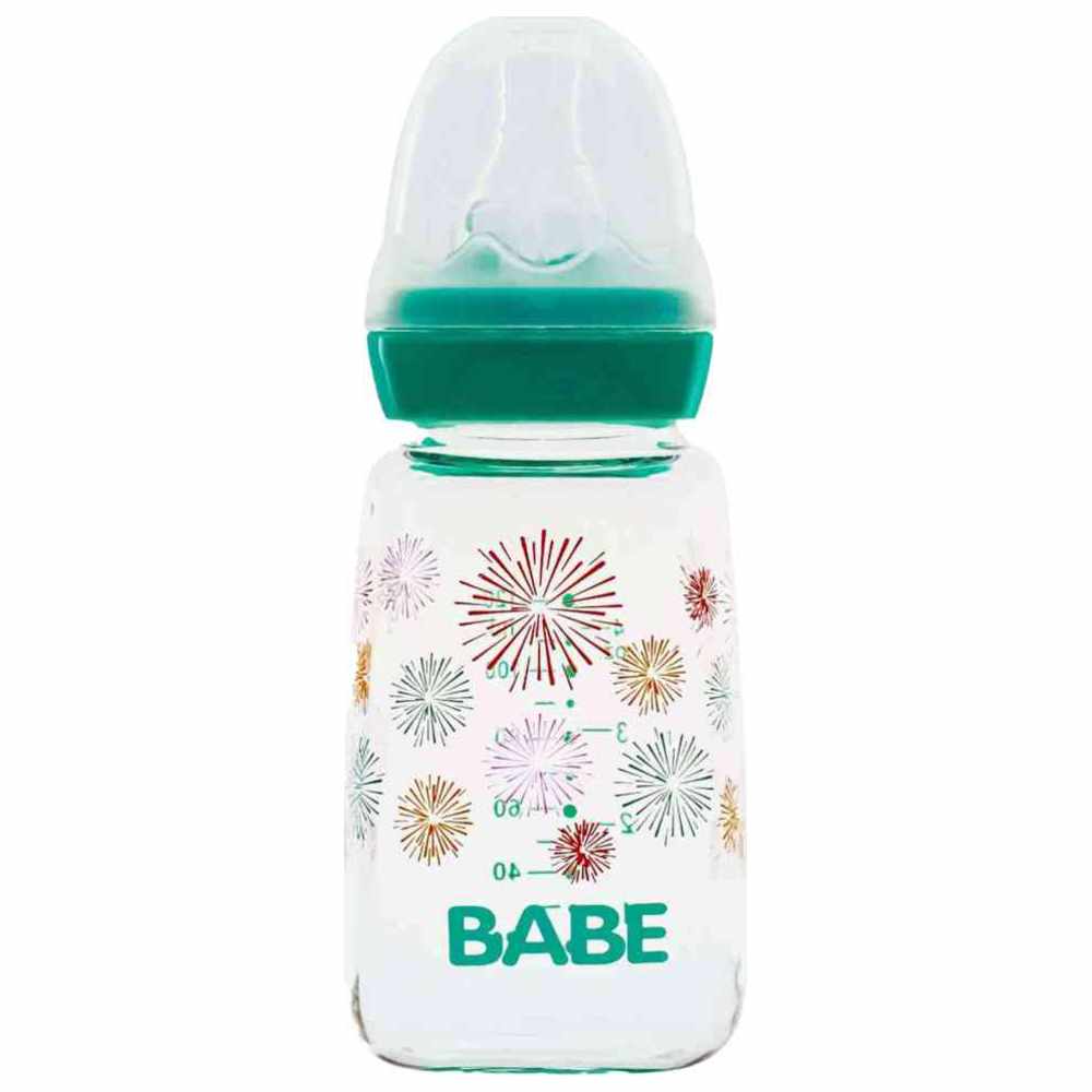 Babe - Baby Square Glass Feeding Bottle - 120 ml