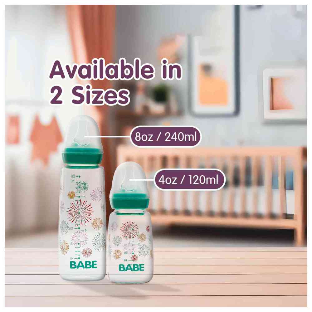Babe - Baby Square Glass Feeding Bottle - 120 ml