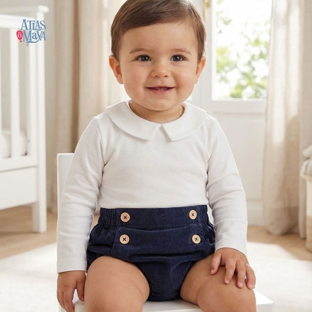 Atlas & Maya Baby Boy' Bodysuit with Short Navy/White - 2 Pcs