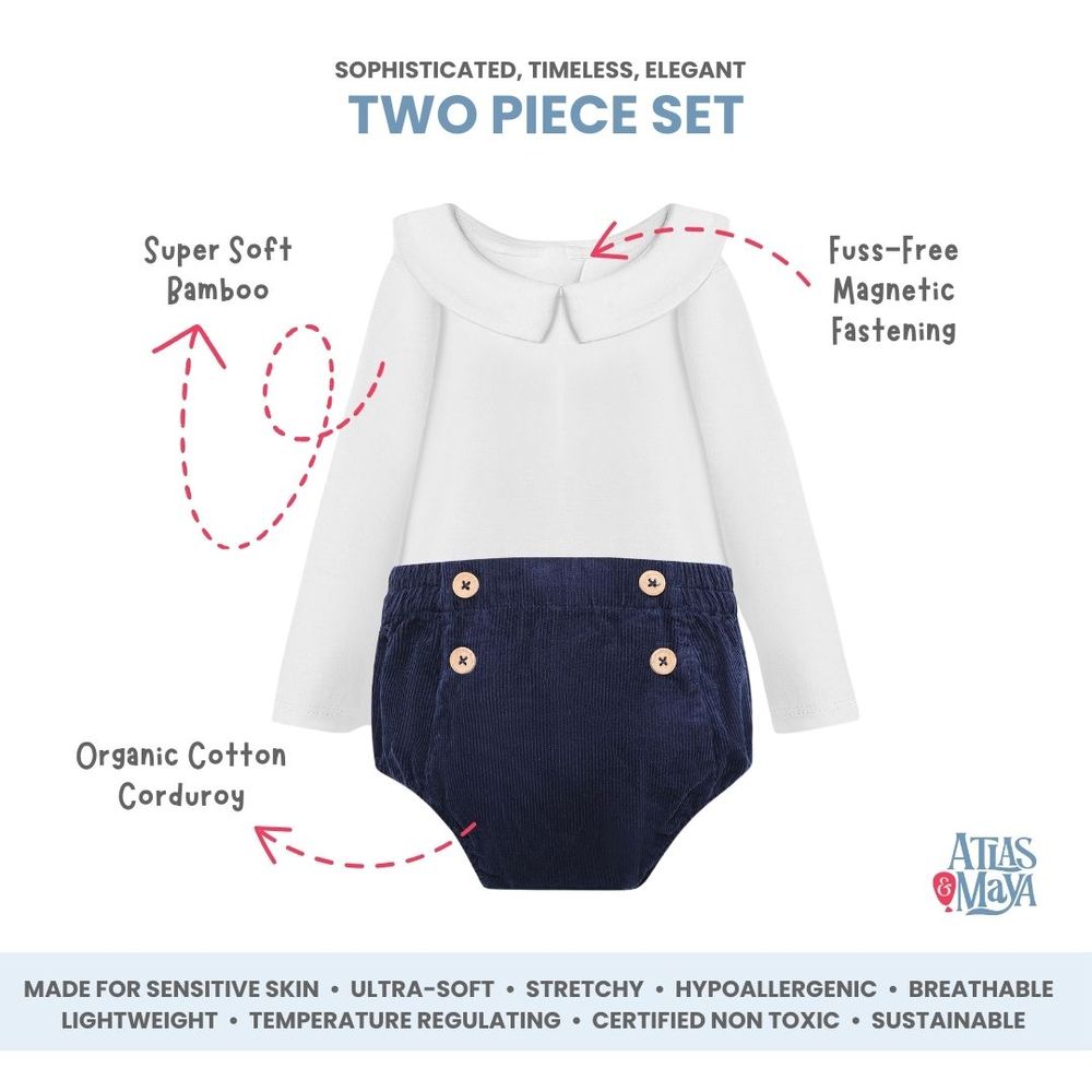Atlas & Maya Baby Boy' Bodysuit with Short Navy/White - 2 Pcs