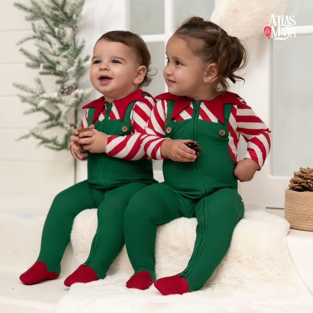 Atlas & Maya Baby Organic Bamboo Elf-Tastic Playsuit - Green/Red