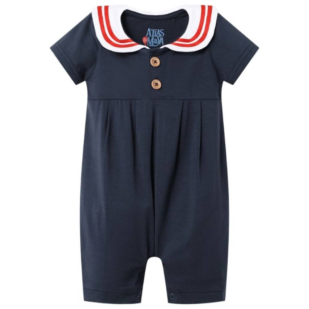 Atlas & Maya Little Skipper Organic Bamboo Sailor Romper - Navy Blue