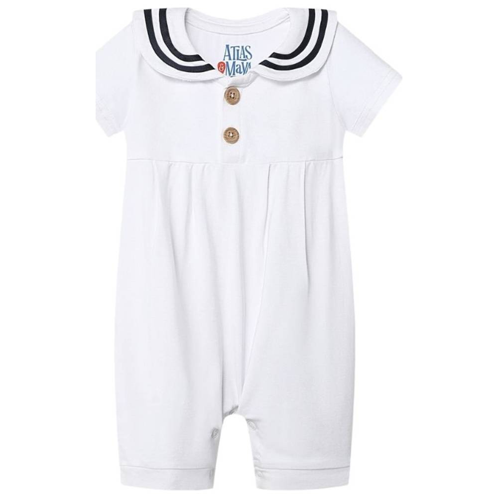 Atlas & Maya Little Skipper Organic Bamboo Sailor Romper - White