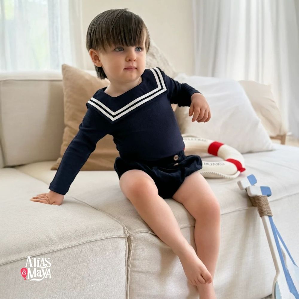 Atlas & Maya Baby Sailor Bodysuit and Shorts - Navy - 2 Pcs