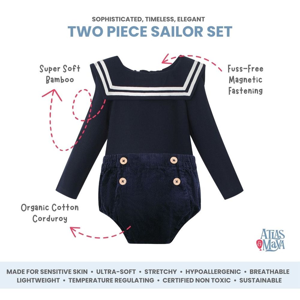 Atlas & Maya Baby Sailor Bodysuit and Shorts - Navy - 2 Pcs