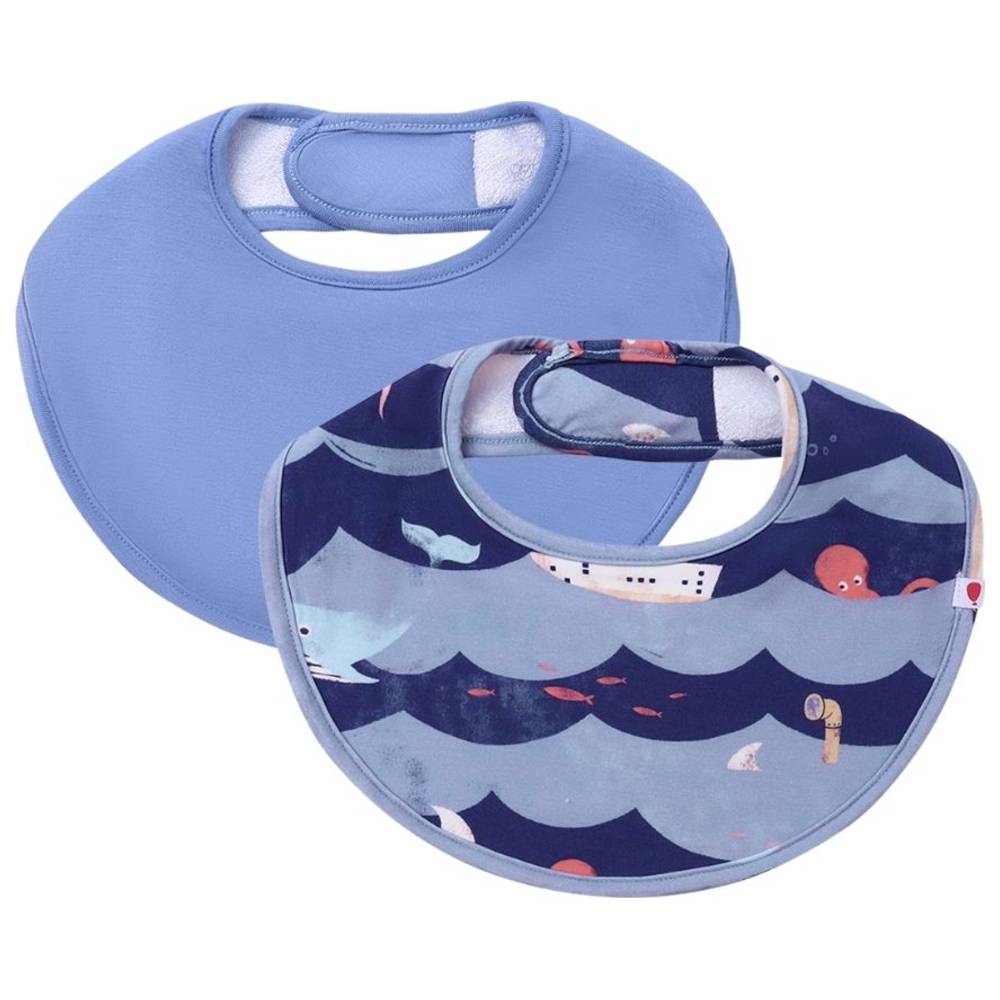 Atlas & Maya Organic Bamboo Magnetic Bandana Bibs Gingham/Blue 2 Pcs - Blue