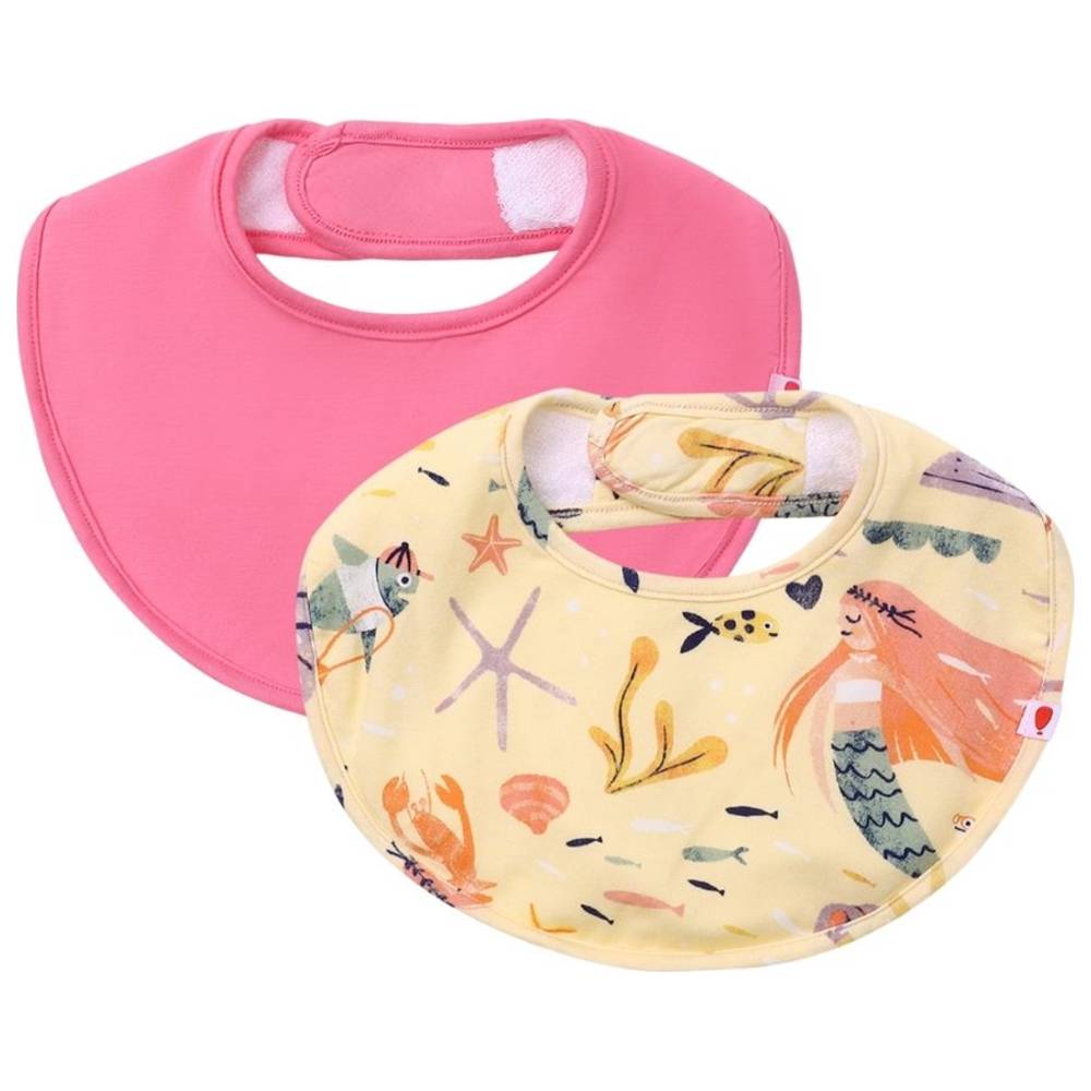 Atlas & Maya Organic Bamboo Magnetic Round Mermaid Love Bibs - Pink - 2 Pcs