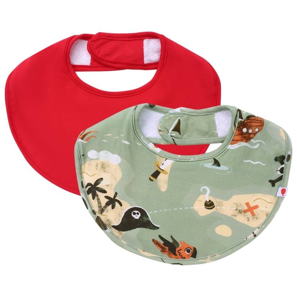 Atlas & Maya Organic Bamboo Magnetic Round Pirate Bay Bibs - Red - 2 Pcs