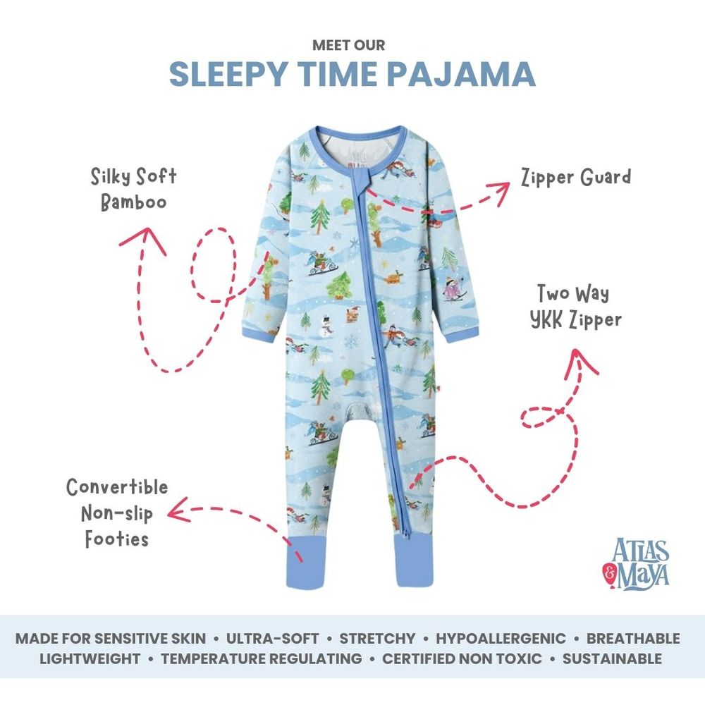 Atlas & Maya Baby's Winter Wonderland Printed Pyjama Sleepsuit - Blue