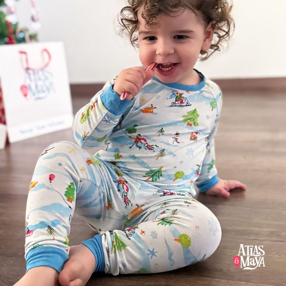 Atlas & Maya Boy's Winter Wonderland Printed Pyjama Top & Pants - Blue - 2 Pcs