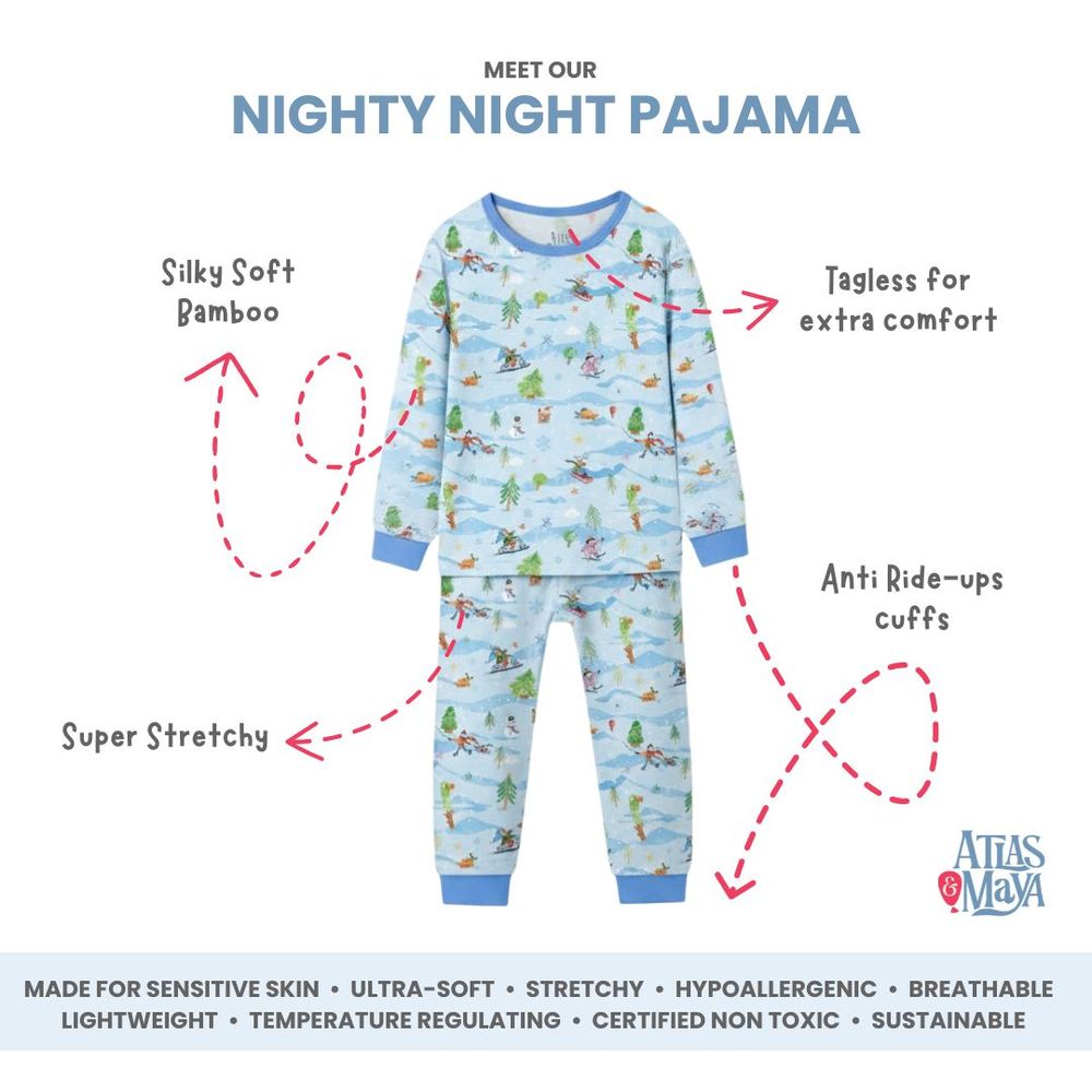 Atlas & Maya Boy's Winter Wonderland Printed Pyjama Top & Pants - Blue - 2 Pcs