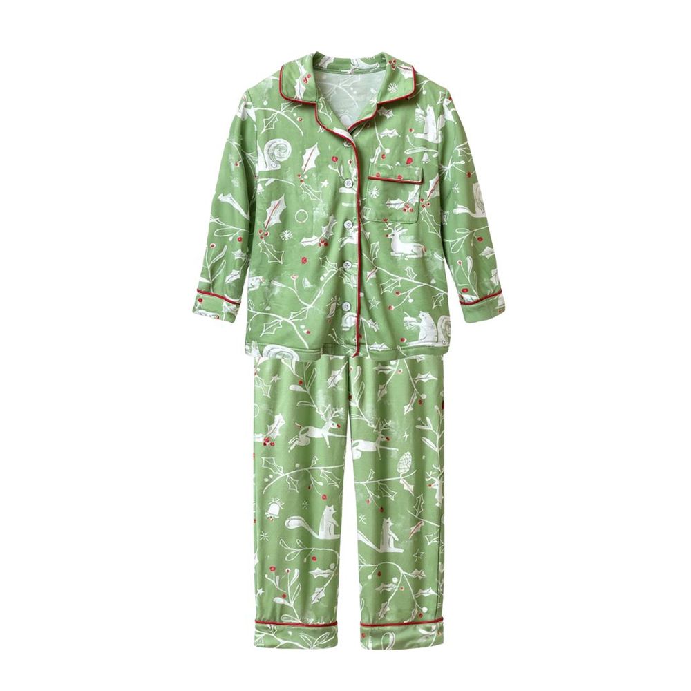 Atlas & Maya Organic Bamboo Christmas Buttoned Pajama Set Evergreen Tale - 2 Pcs