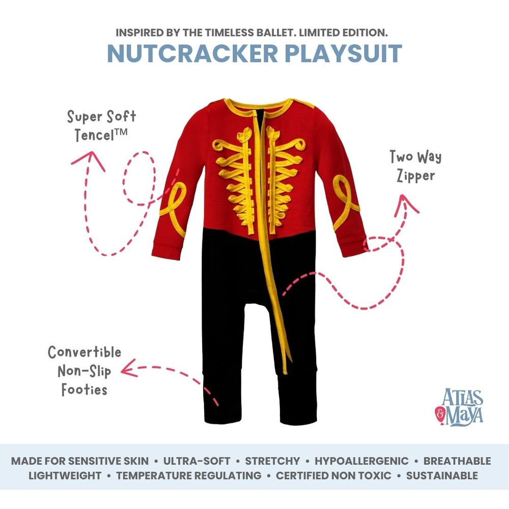 Atlas & Maya Baby Christmas Nutcracker Zipped Playsuit - Red/Black