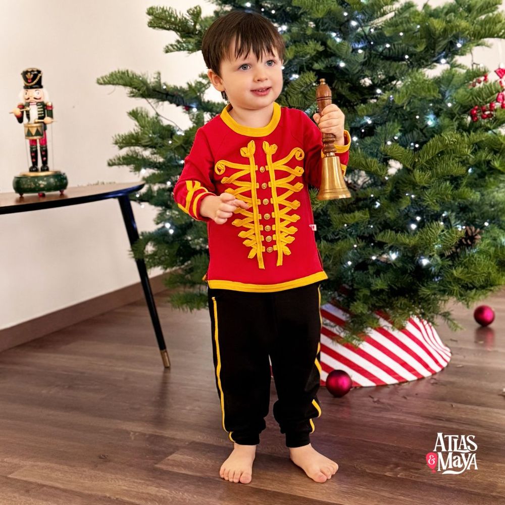 Atlas & Maya Kids' Christmas Nutcracker Sweatshirt & Pants Red/Black - 2 Pcs