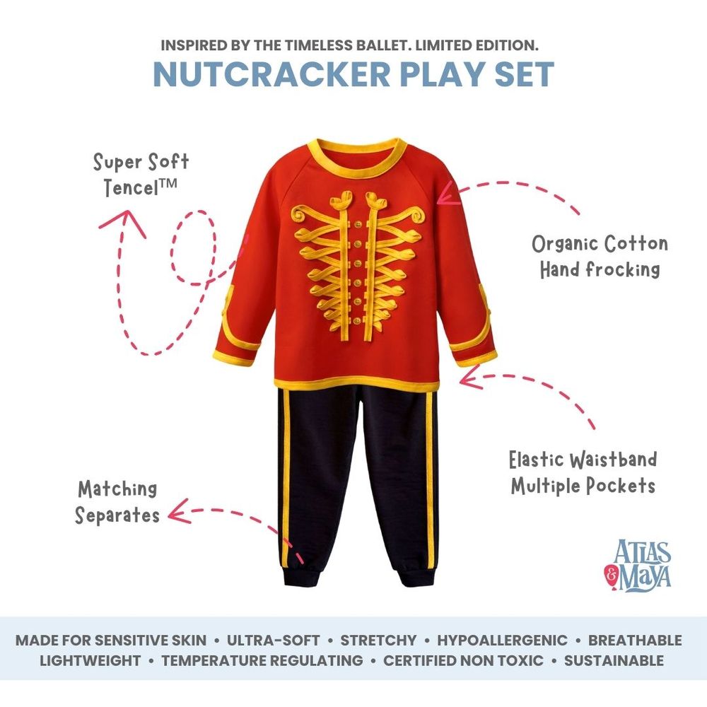 Atlas & Maya Kids' Christmas Nutcracker Sweatshirt & Pants Red/Black - 2 Pcs