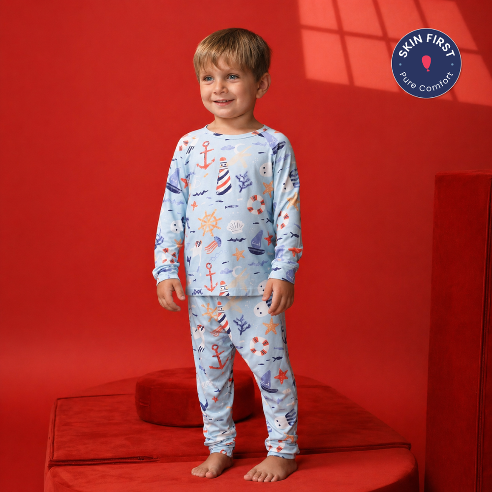 Atlas & Maya Nautical Print Bamboo Pajama Organic - Blue - 2 Pcs