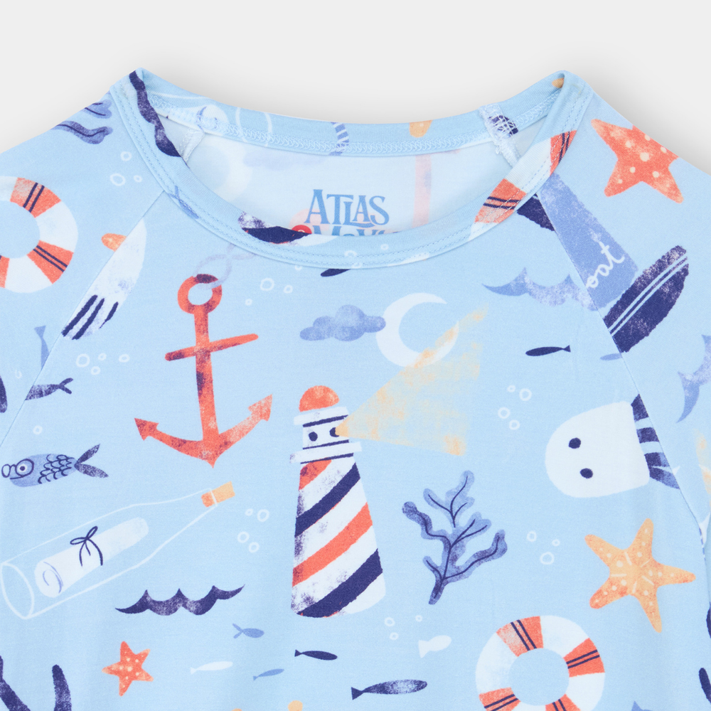 Atlas & Maya Nautical Print Bamboo Pajama Organic - Blue - 2 Pcs