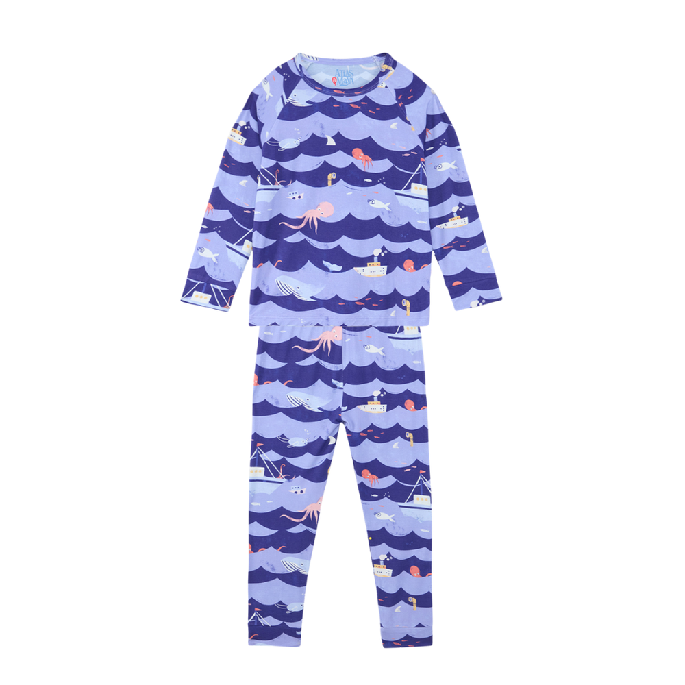 Atlas & Maya Ocean Print Bamboo Pajama Organic - Blue - 2 Pcs
