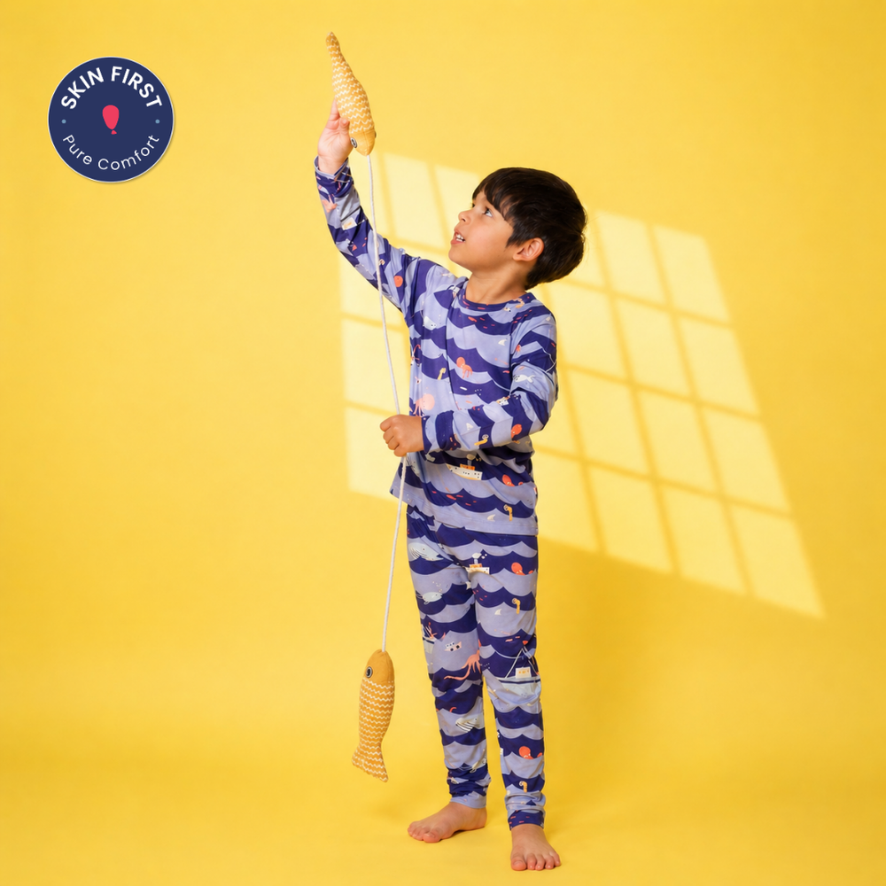 Atlas & Maya Ocean Print Bamboo Pajama Organic - Blue - 2 Pcs