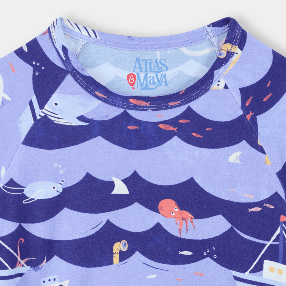 Atlas & Maya Ocean Print Bamboo Pajama Organic - Blue - 2 Pcs