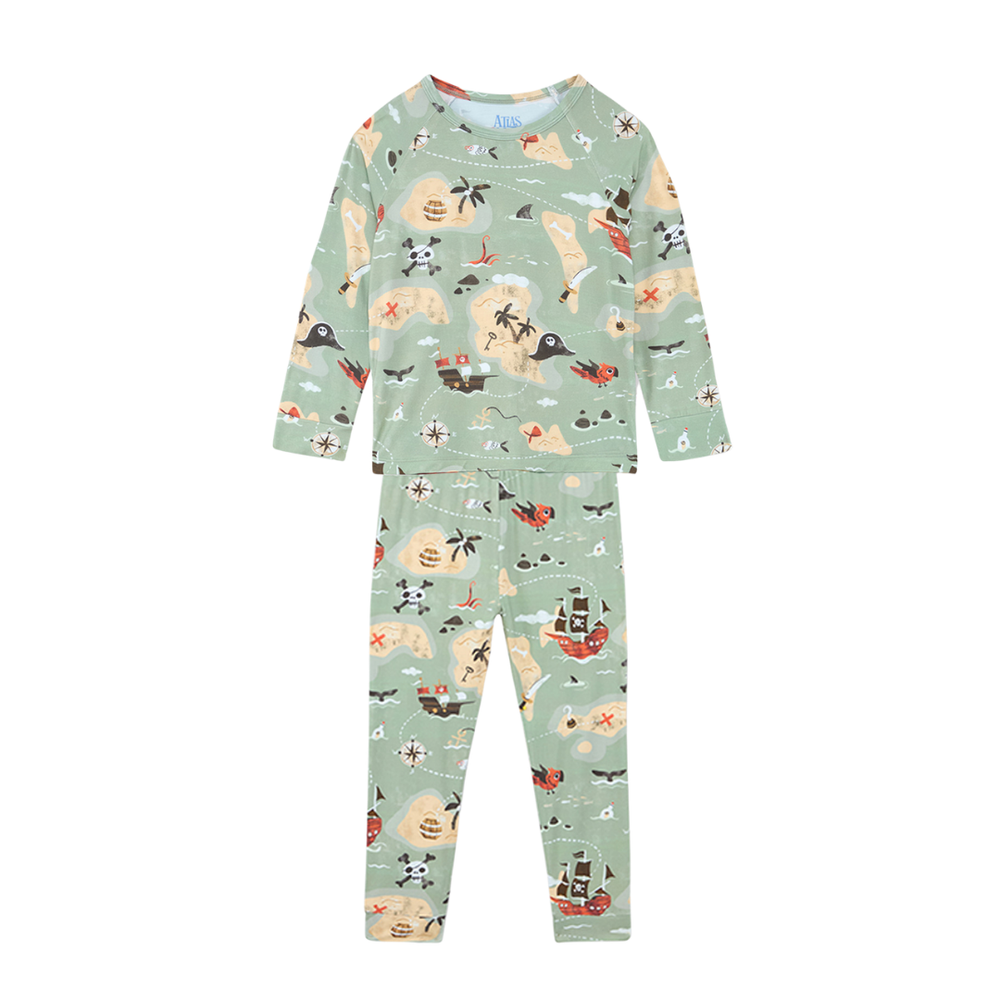 Atlas & Maya Pirate Print Bamboo Pajama Organic - Sage - 2 Pcs