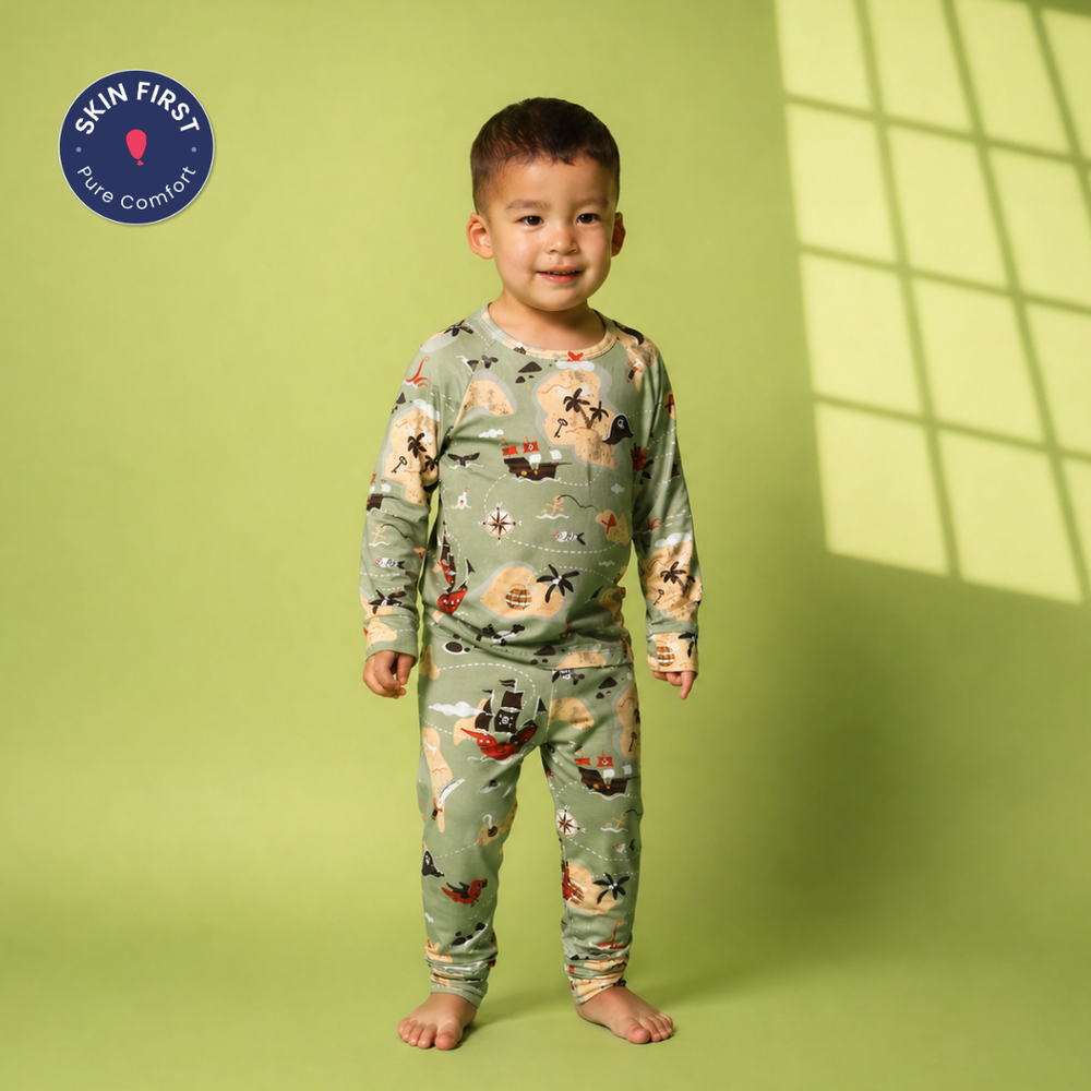 Atlas & Maya Pirate Print Bamboo Pajama Organic - Sage - 2 Pcs