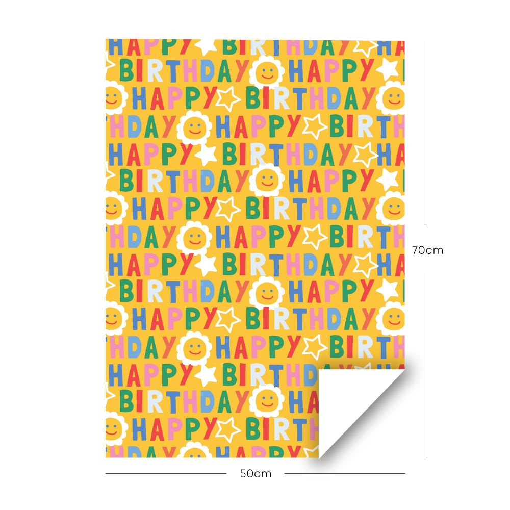 Share The Love - Gift Wrapping Paper Pack - Happy Birthday - Yellow