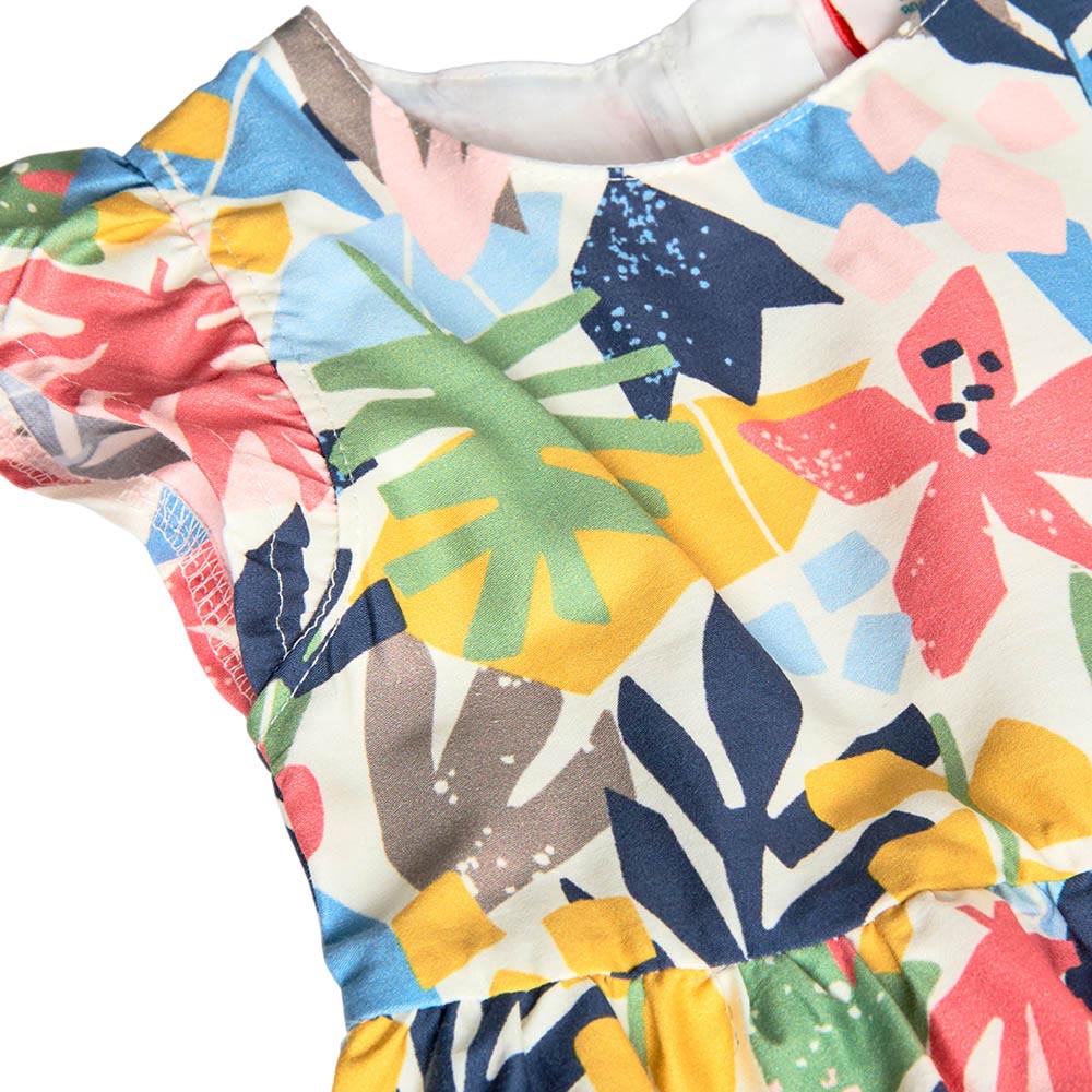 Boboli Girl's Floral Printed Ruffle Sleeves Satin Dress
