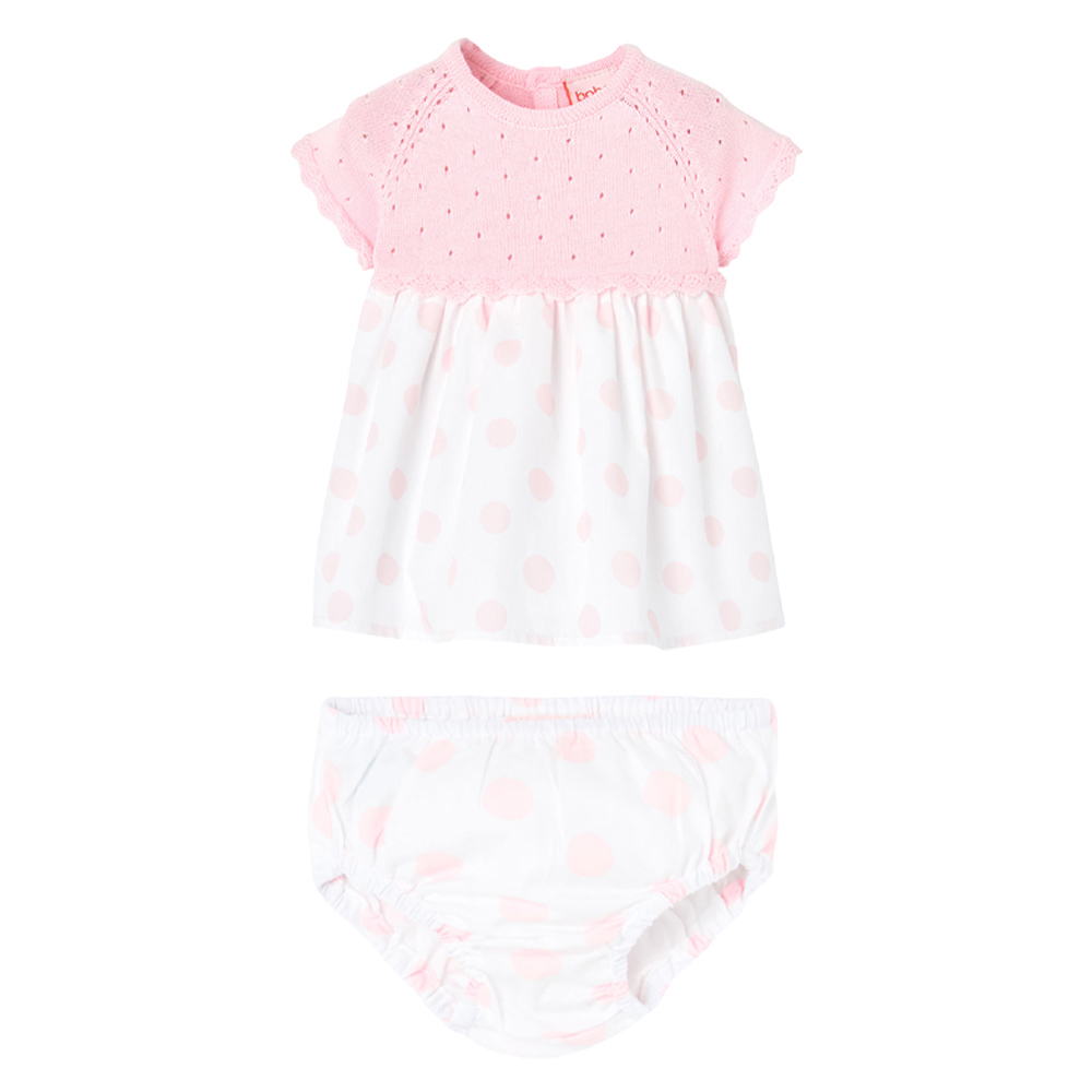 Boboli Baby Girl's Short Sleeves Printed Knitted Dress with Bloomers - Pink - 2 Pcs
