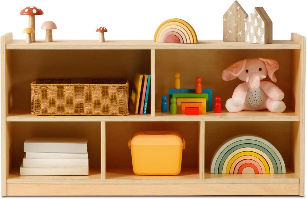 OOOK - 2-Tier 5 Compartment Montessori Bookshelf - Brown - Large