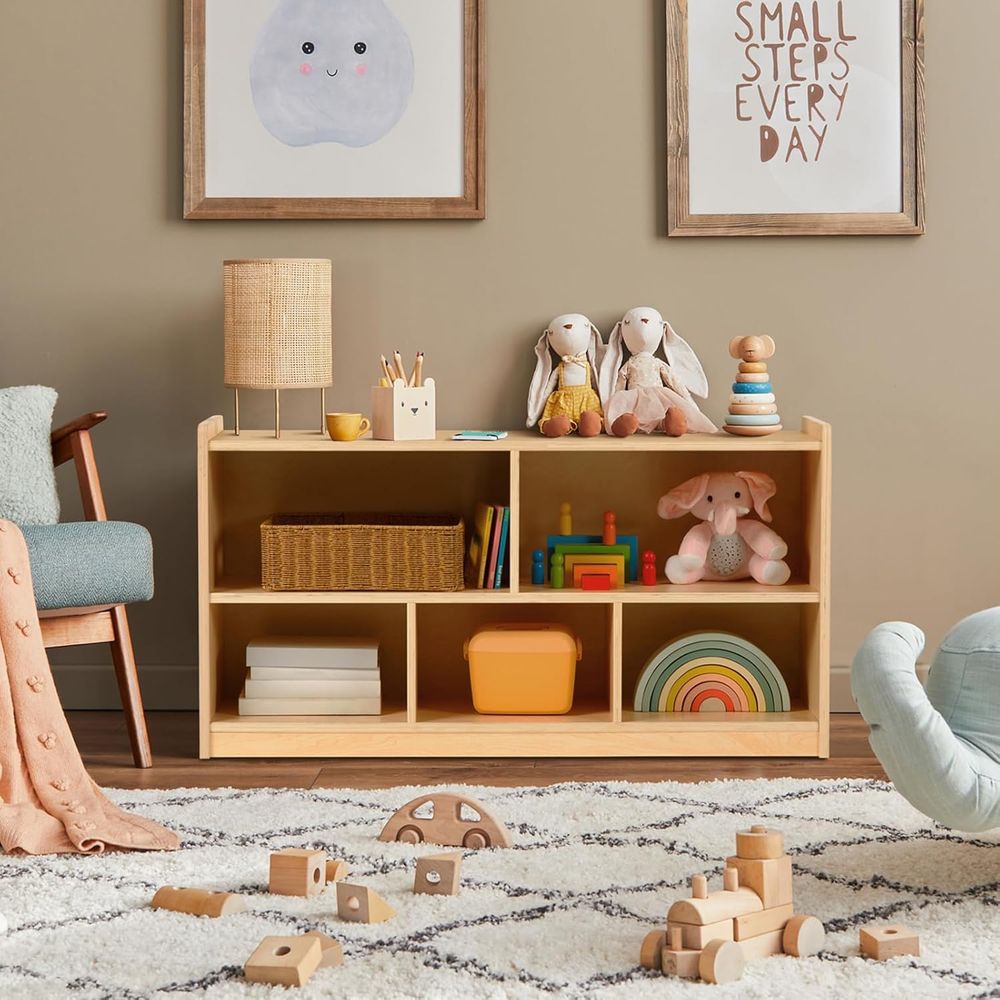 OOOK - 2-Tier 5 Compartment Montessori Bookshelf - Brown - Large
