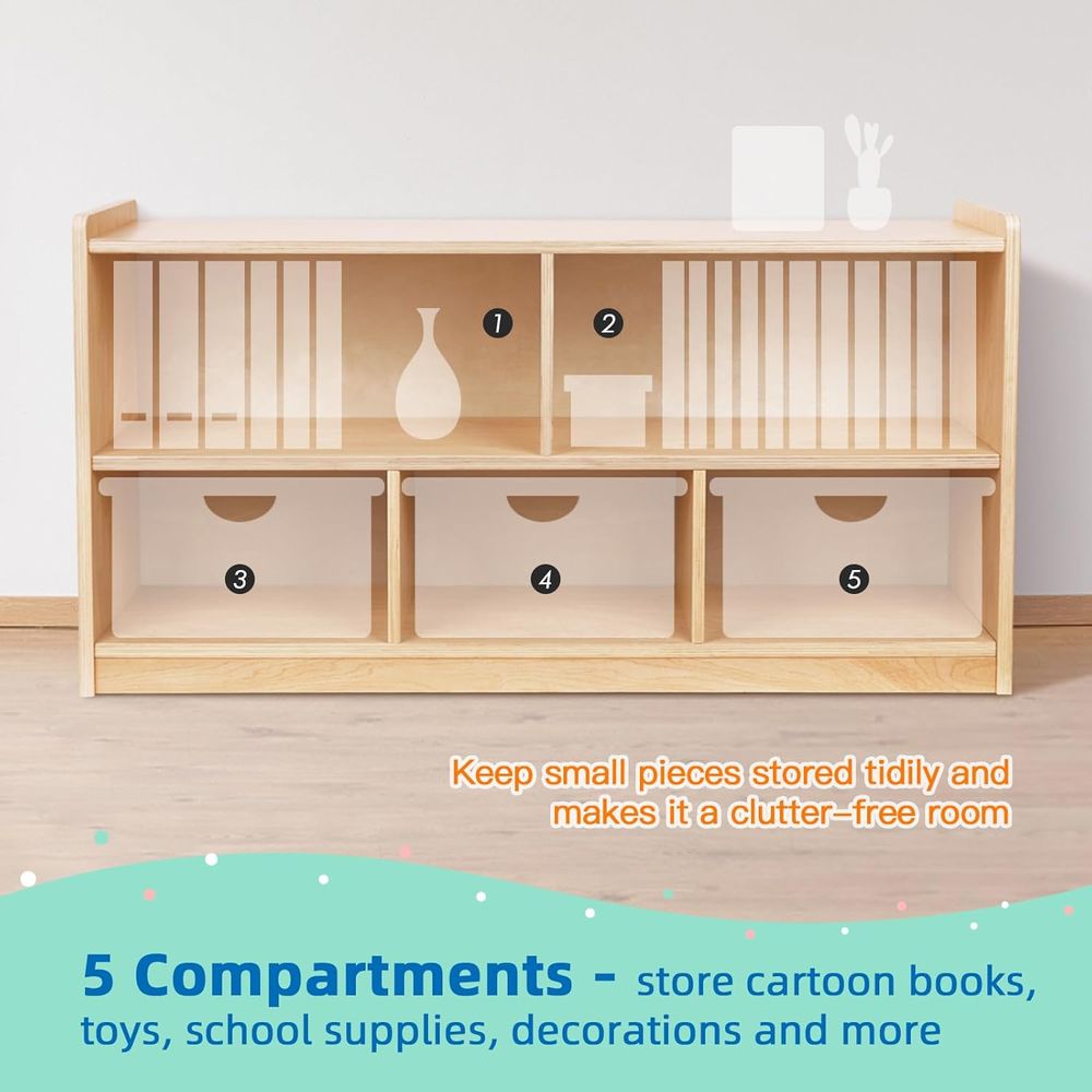 OOOK - 2-Tier 5 Compartment Montessori Bookshelf - Brown - Large