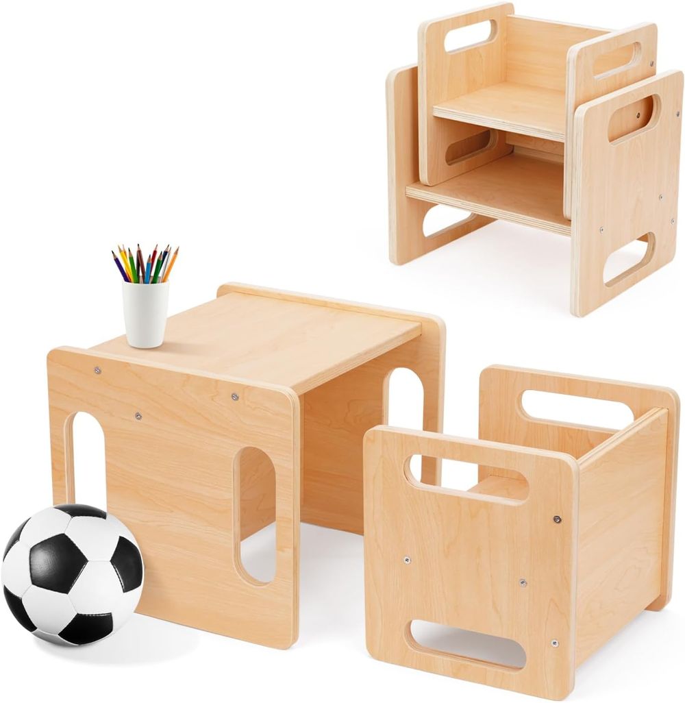 Oook - Montessori Nesting Table And Chair Set - Brown - 2 Pcs