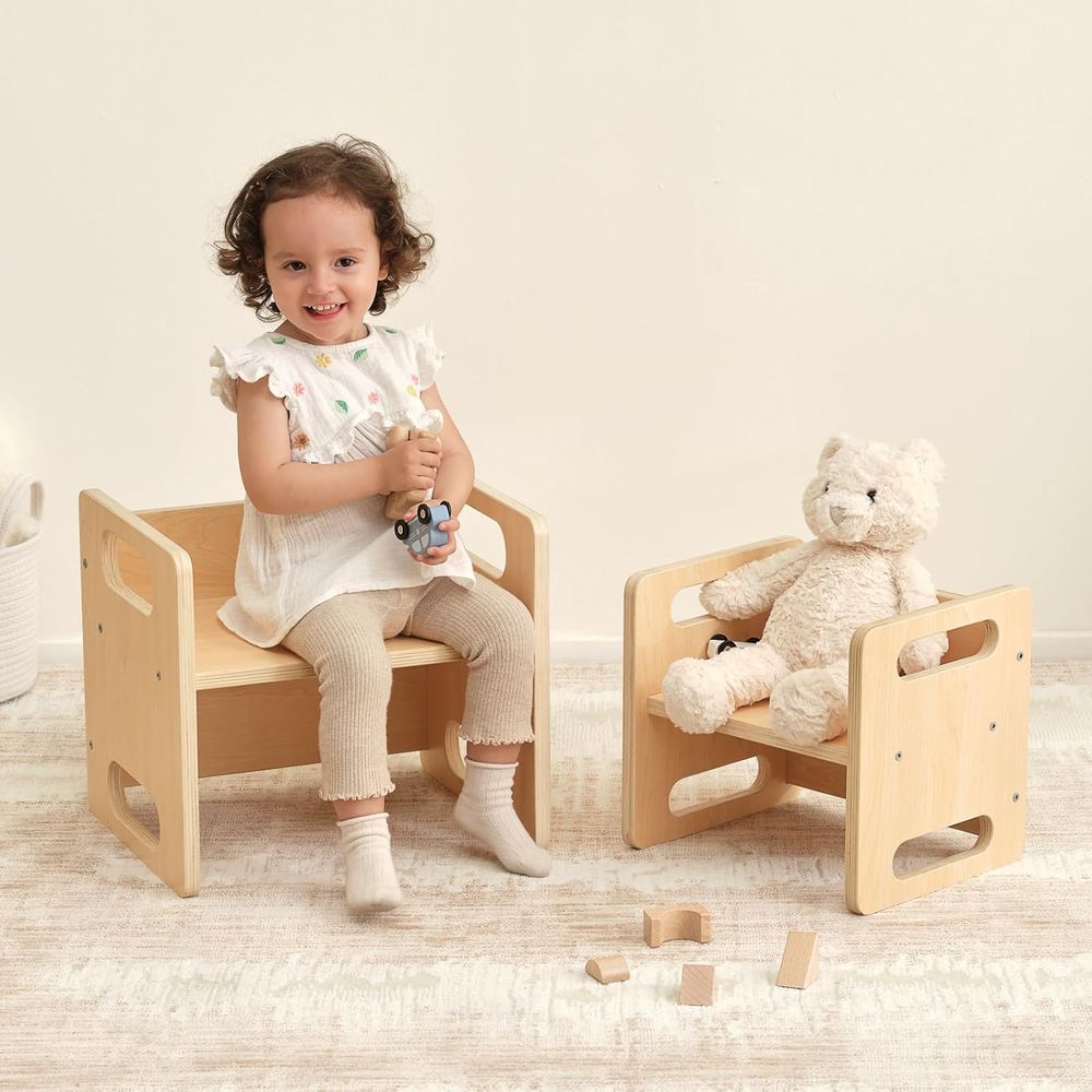 Oook - Montessori Nesting Table And Chair Set - Brown - 2 Pcs