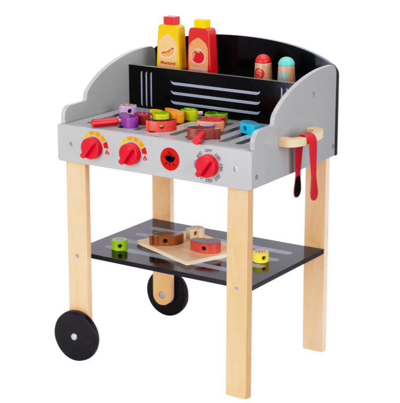 Tooky Toy BBQ Grill Wooden Pretend Playset - Multicolor - 24 Pcs