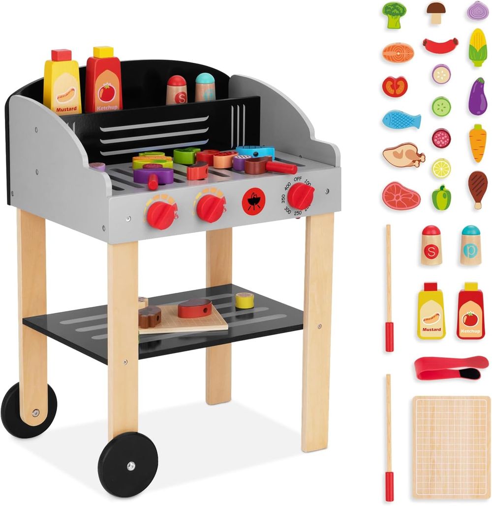 Tooky Toy BBQ Grill Wooden Pretend Playset - Multicolor - 24 Pcs
