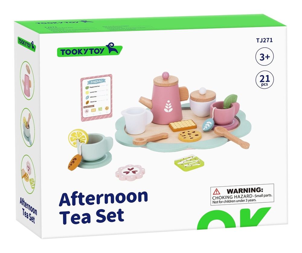 Tooky Toy Wooden Afternoon Tea Pretend Playset - Multicolor - 21 Pcs