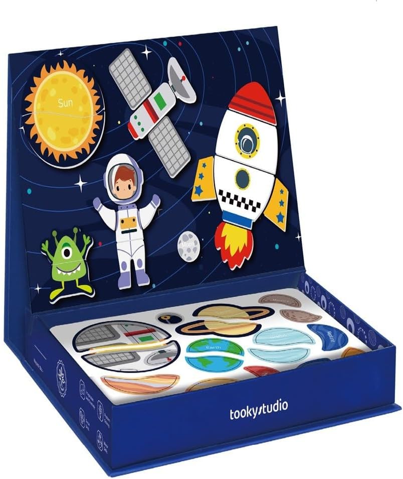Tooky Toys Wooden Montessori Magnetic Box - Space - 72 Pcs