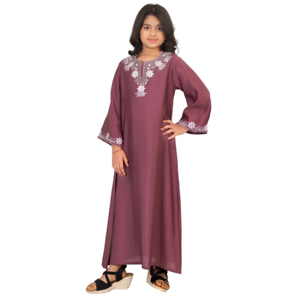 Artemea Girl's Soft Shiny Satin Finish Embroidered Jalabiya - Purple
