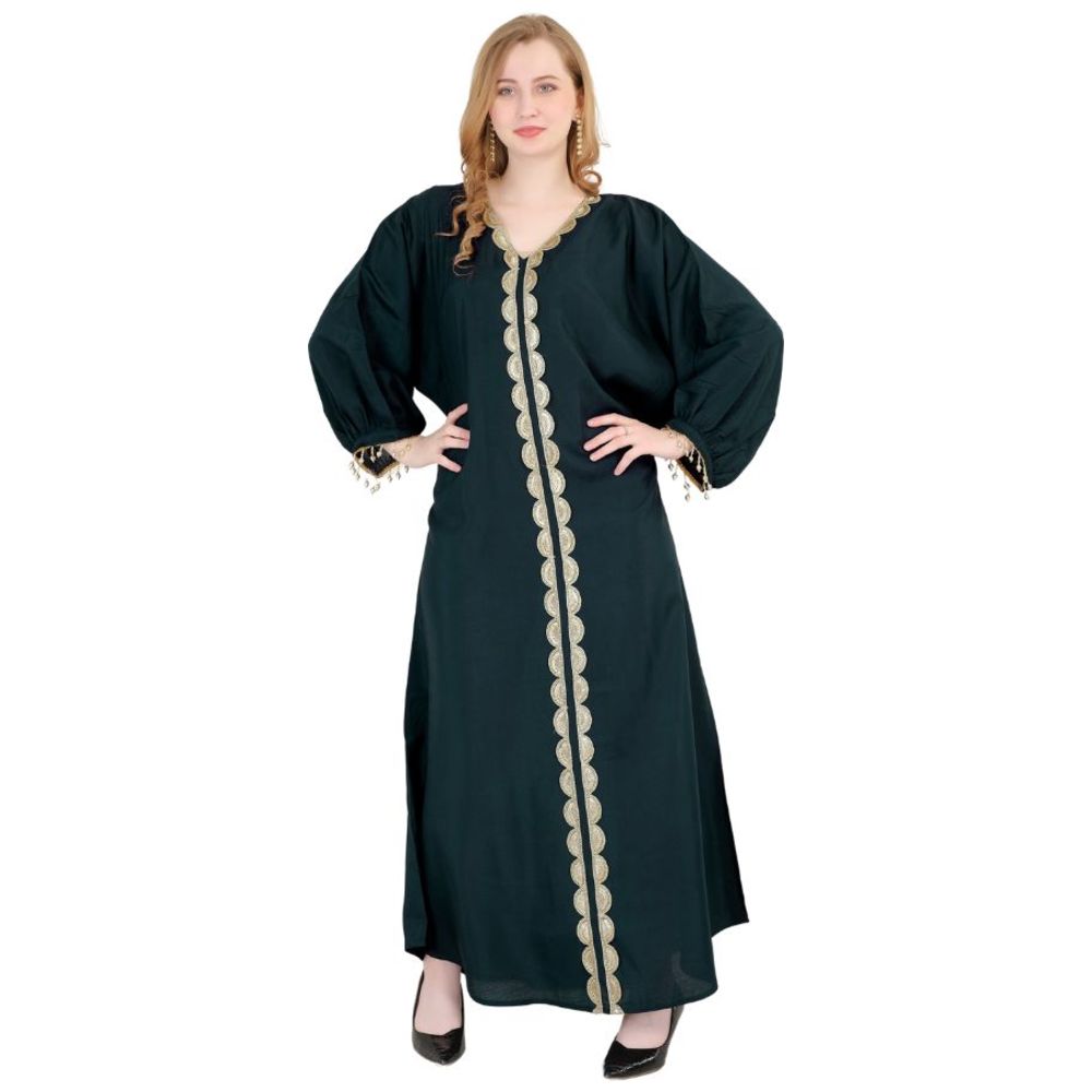 Artemea - Women's Soft Shiny Satin Finish Sequins Embroidered Jalabiya - Blue