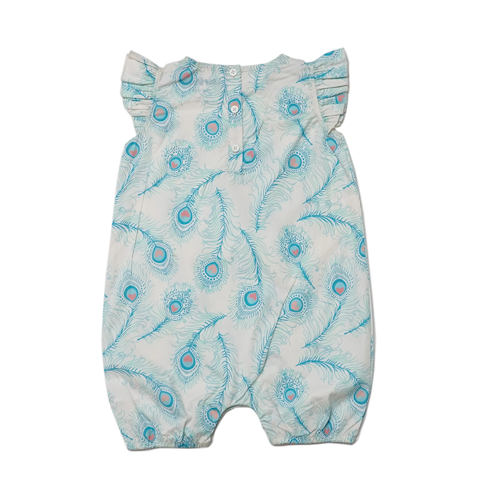 Lucy & Sam Girl's Peacock Woven Frill Romper - White